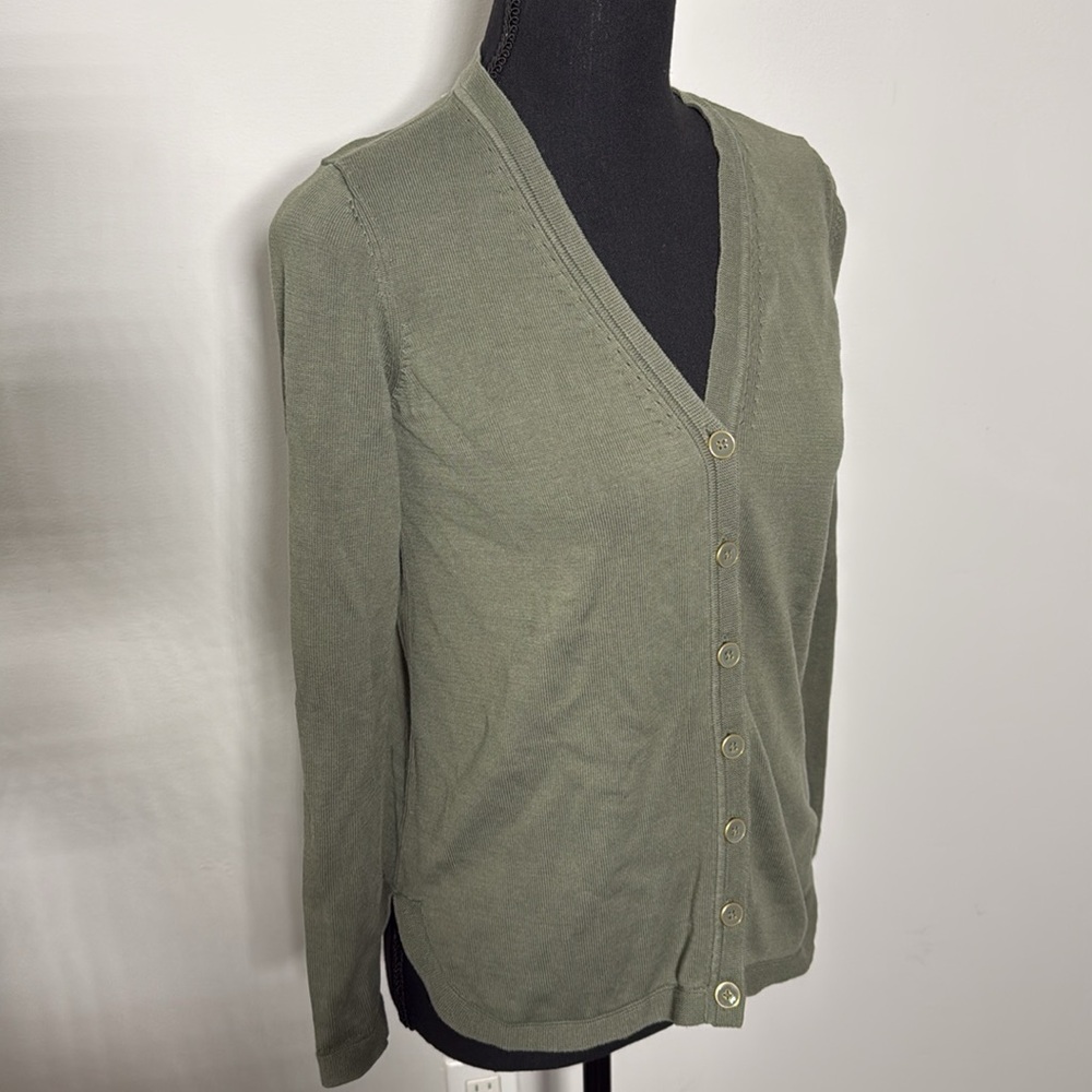 Talbots Girlfriend Cardigan - Olive Green - Size Small Petite - Picture 4 of 9